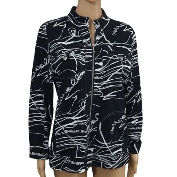 Berek Women's Size Small Black and White Stretchy Zip-up Cotton Spandex Jacket - Picture 1 of 16